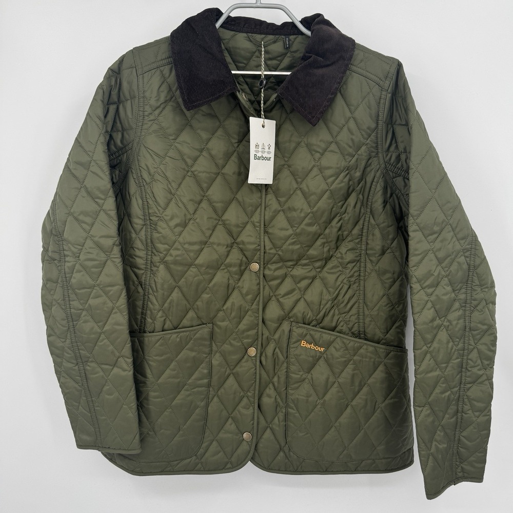 Barbour Women's Annandale Quilted Jacket in Olive Green size 10 US *Missing Snap